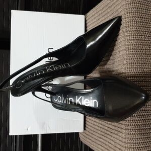 Calvin Klein Black Cinola Pointy Toe Slingback Pumps